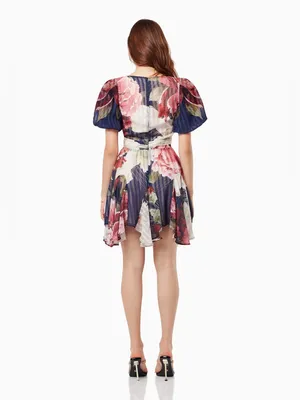 Elliatt Grandstand Chiffon V Neck Boho Flare Summer Mini Dress Navy Floral Multi thumbnail 5