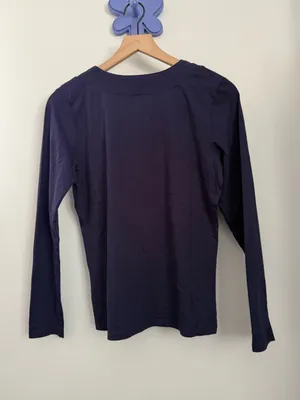 90s Y2K Petite Small Double Layered Long Sleeve Babydoll Tee Navy 2000s thumbnail 2