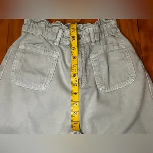 Zara Light Green cropped Paper Bag elastic waist jeans with front pockets Size 2 thumbnail 6