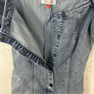 MELE E PERE | Acid Wash Denim Front Snap Puff Sleeve Stretchy Mini Dress Size S thumbnail 6