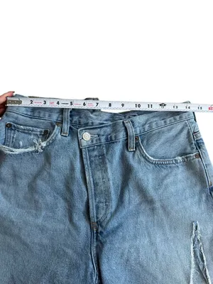 AGOLDE Denim Distressed Asymmetrical Shorts Size 28 thumbnail 7