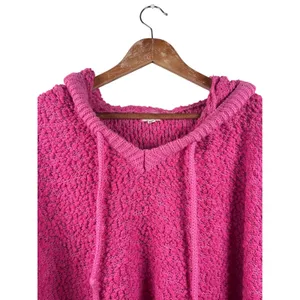 POL Pink Knit Popcorn Hoodie Large V Neck Long Sleeve‎ Pullover Sweater Womens thumbnail 4