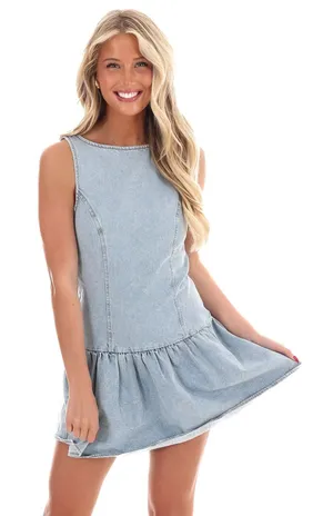 Le Lis Women's Denim Ruffle Hem Mini Dress Size M. NEW! thumbnail 1