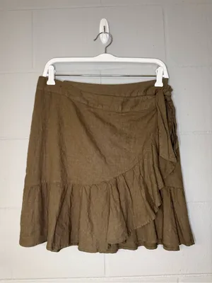 Free People Ruffle My Feathers Linen Blend Wrap Mini Skirt Women’s Size 8 thumbnail 2