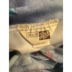 VTG 70’s Sears Floral Dress Pleated Skirt Elastic Tie Waist Long Sleeve Medium?? thumbnail 3