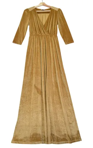 BALTIC BORN Sofia Gold Velvet Wrap‎ Maxi Dress Long Sleeve Women's Small thumbnail 1