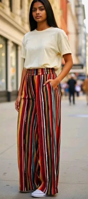 Free People Striped Wide Leg Palazzo Pants Women S Boho Festival Colorful Hippie thumbnail 1