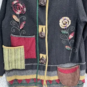 Parsley & Sage Sweater Jacket Womens S Black Multi Wool Patchwork Artful Cottage thumbnail 4