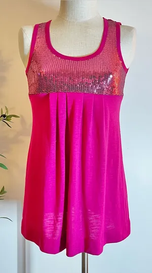 Y2K Sparkle Sequin Tank tunic Dress - Hot Pink thumbnail 1