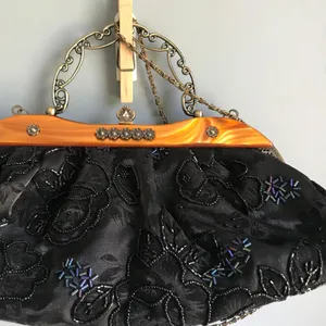 Vintage Black Floral Beaded Chain Crossbody Purse thumbnail 2