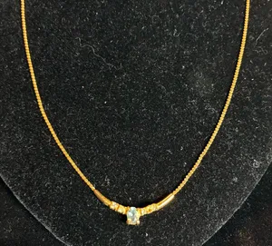 Gold tone Necklace with Blue Gemstone 18” thumbnail 1