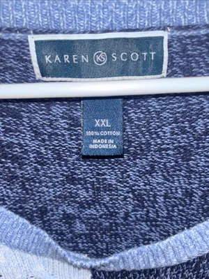 Kendra Scott Patchwork Shades Of Blue Cotton Sweater Scoop Neck Xxl Oversized thumbnail 3