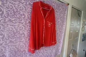 Victoria's Secret modal blend bow pj pajamas button down top with pocket Christmas long sleeve in red size large. thumbnail 3