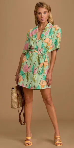 Lulus Totally Tropical Light Green Floral Print Button-Up Shirt Dress thumbnail 1