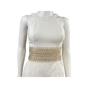 Lilly Pulitzer‎ White Textured Neck Halter Dress Gold Embellished Waist Size 00 thumbnail 6