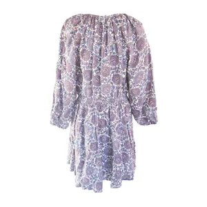 J. Crew Paisley Linen Smocked Waist Dress Blue Burgundy BP857 Womens Medium‎ thumbnail 4