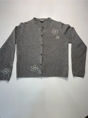 J. Crew Gray Lambswool Blend Floral-Appliqué Button Cardigan thumbnail 2