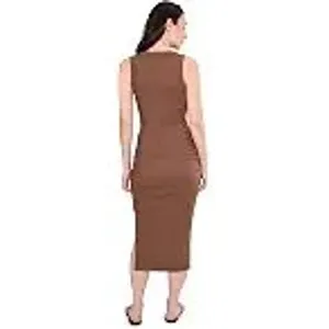 Michael Stars Wren Ribbed Tank Midi Dress Brown XL Side Slit Ruched Sleeveless thumbnail 3