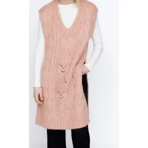 ZARA Pink Wool Blend Cable Knit Tunic Long Oversized Sweater Vest Top Size S thumbnail 2