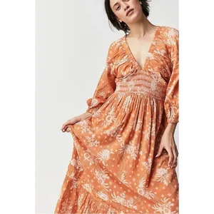 Free People Golden Hour Maxi Dress Bohemian Floral Dainty Tan Neutral Small thumbnail 5