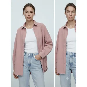 Zara‎ Corduroy Shirt Women Medium Pink Oversized Shacket Button Down Long Sleeve thumbnail 2