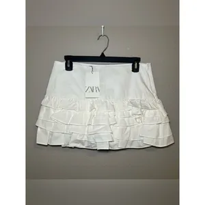 NEW Zara White Coquette Tiered Ruffle Mini Skort Skirt Women’s Size Medium thumbnail 5