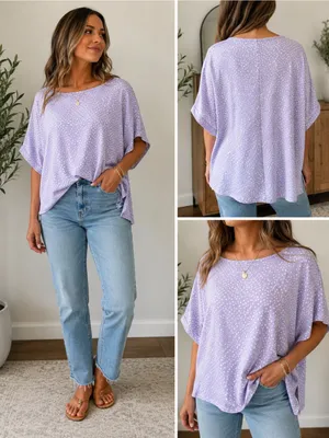 ODDI Women’s M/L Lavender White Abstract Print Oversized Dolman Top thumbnail 2