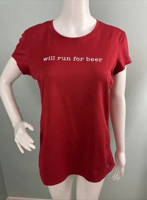 ALO Women's Red Performance Will Run For Beer Coolfit My Mottoz Shirt Sz XL thumbnail 1