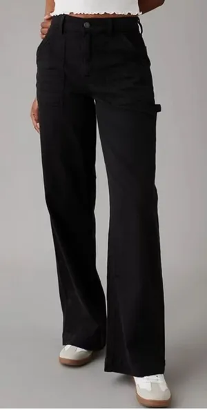 American Eagle Super High Rise Baggy Wide Leg Carpe Jeans Washed Black Size 4 thumbnail 1