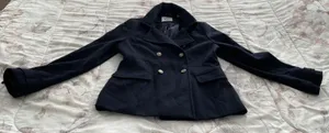 Navy Blue Wool Blend Double Breasted Pea Coat, size M thumbnail 8