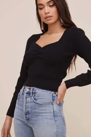 ASTR The Label Black Square Neck Fitted Sweater Size Medium thumbnail 1