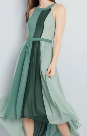 Modcloth green sleeveless High-Low color block Chiffon maxi Dress NWOT size 2X thumbnail 1