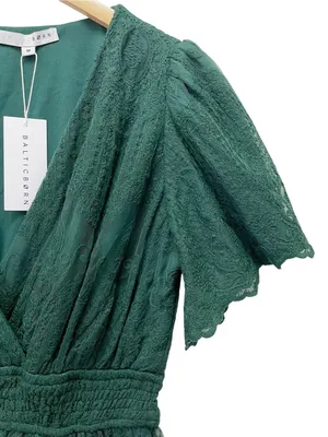 NWT Baltic Born Milena Midi Dress Medium Green Lace Smocked Waist Flutter Sleeve thumbnail 10