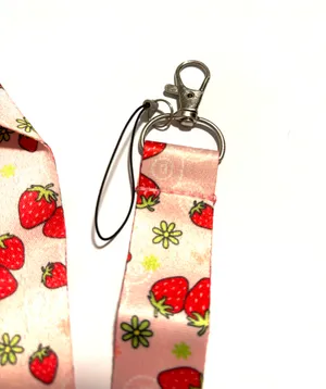 Strawberry Lanyard with green flowers Pink thumbnail 2