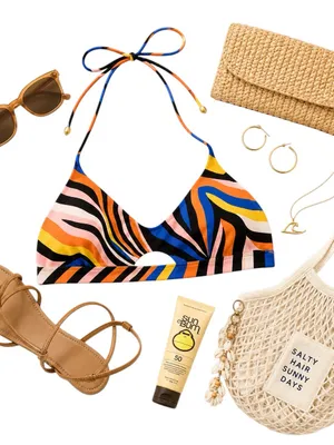 Hurley Zebra Print Bikini Top Multicolor Halter Swim Top Beach Resort Large EUC thumbnail 2