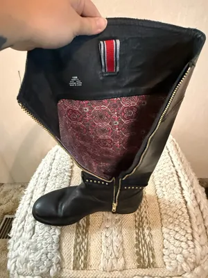 Sperry Top-Sider Black Leather Tall Riding Boots Gold Studded Size 10M thumbnail 9