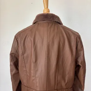 Baccini Brown Faux Leather + Fur Trim Coat thumbnail 8