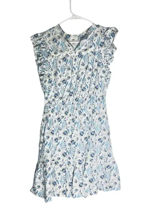 Universal Thread Blue Floral Ruffle Dress | Cotton Linen Blend | Size M thumbnail 9