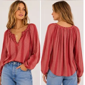 Free People Against All‎ Odds grommet blouse top women's XS peasant rust NEW thumbnail 2