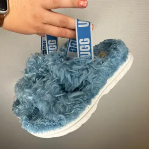 UGG Fluffita Blue Shaggy Faux Fur Platform Slingback Slide Sandals Womens 7 thumbnail 3