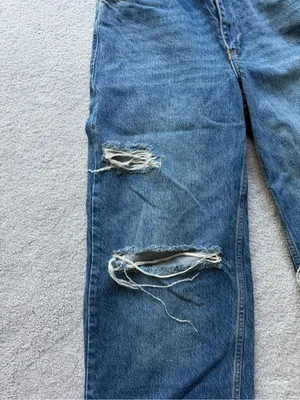 Free People Distressed Straight-Leg Blue Jeans thumbnail 2