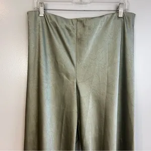 NWT Vince Satin Bias Green High Waisted Wide Leg Crinkle Texture Pants Large thumbnail 4