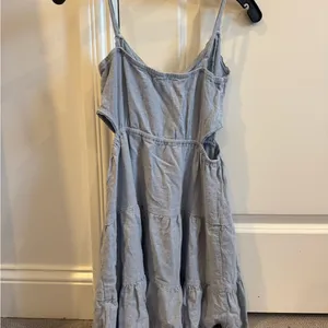 Altar’d state light blue linen mini dress with cutouts thumbnail 2