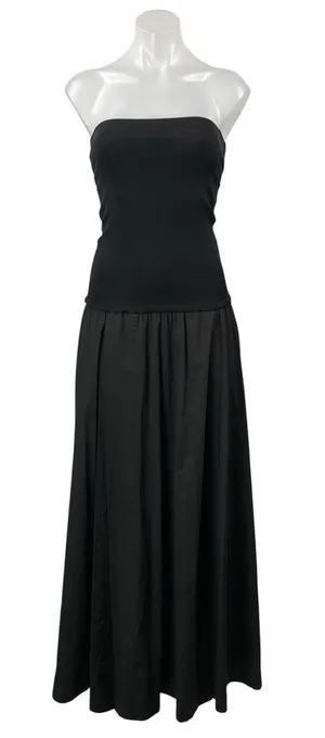 ESSE Black Strapless Tube Bandeau Sleeveless A Line Pleated Maxi Dress Size 8 thumbnail 1