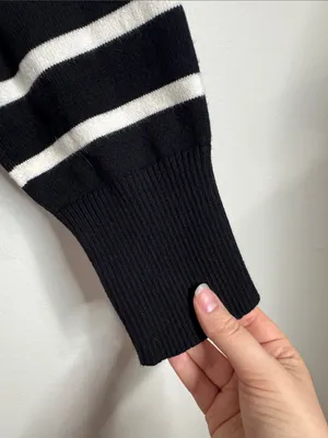 Marled Reunited Clothing Black & Cream Striped V-Neck Cropped Plush Sweater sz M thumbnail 5