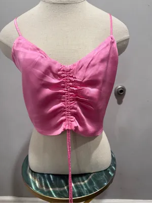 aerie Pink Satin Drawstring Cami thumbnail 4