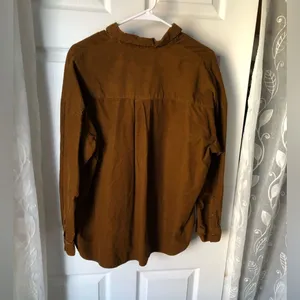 Uniqlo women corduroy oversized long sleeve blouse tiny black stains sz L cotton thumbnail 8