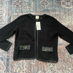 Sioni Faux Leather Trim Blazer Jacket NWT Size Medium Black Gold Accents thumbnail 9
