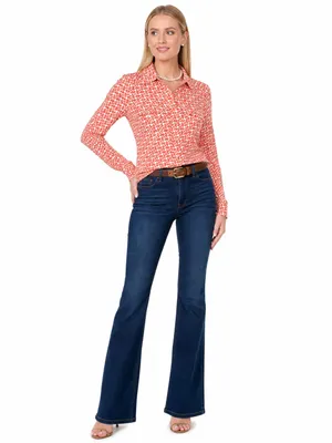 Tory Burch Silk Chain Link Geometric Button Down Blouse Coral Small Pink Career thumbnail 5