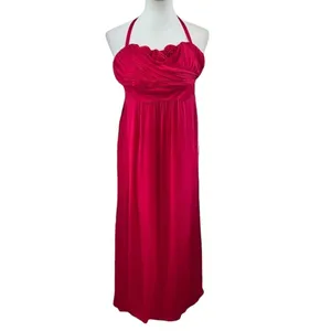 Phoebe Couture Silk Ruched Sweetheart Halter Maxi Dress Red Raspberry Size 6 thumbnail 3